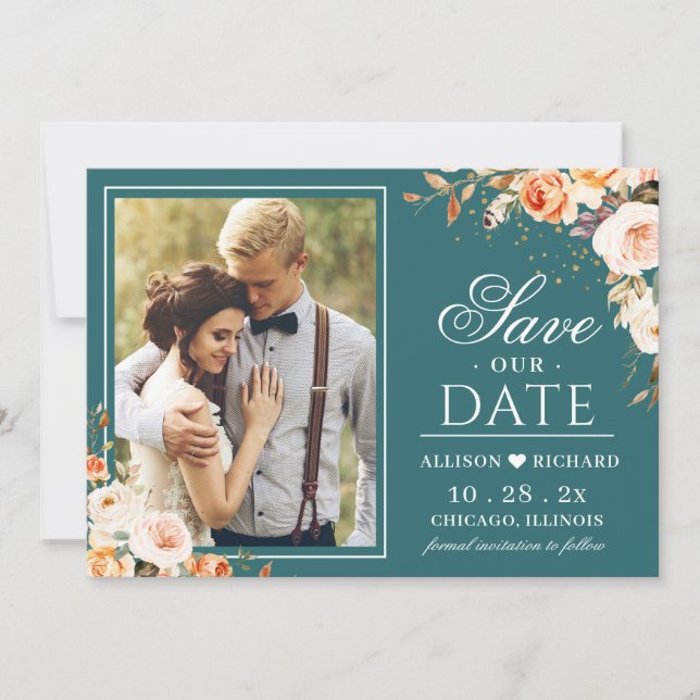 Herbstliche Aquamarine Goldmedaille Orange Foto Ho Save The Date (Vorderseite)