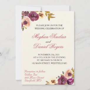 Herbstliche Aquarell-Blumen-Hochzeitseinladung Einladung