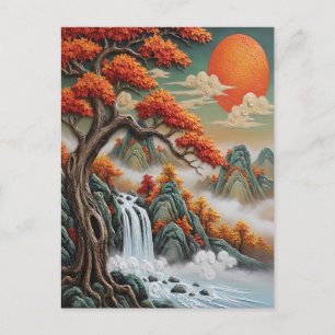 Herbstliche Berglandschaft mit Wasserfall Feiertagspostkarte