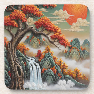 Herbstliche Berglandschaft mit Wasserfall Getränkeuntersetzer