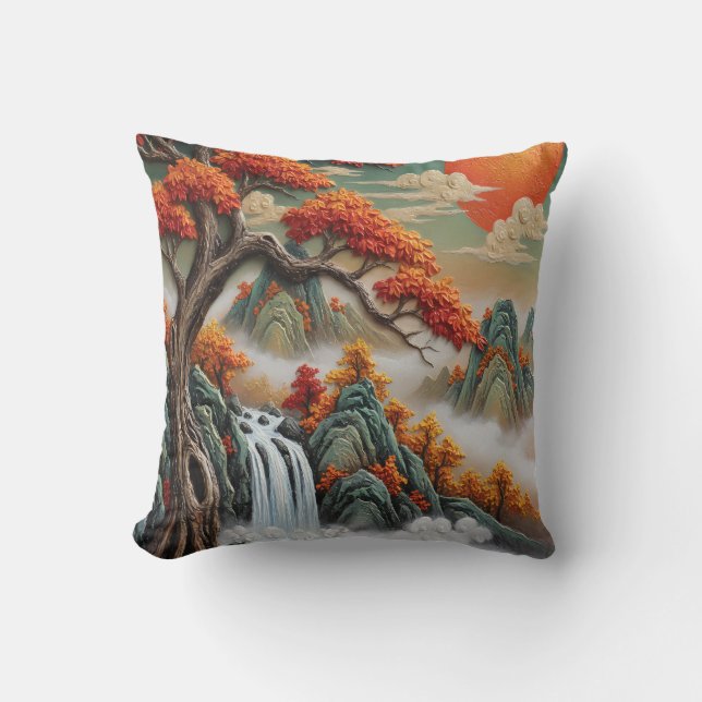 Herbstliche Berglandschaft mit Wasserfall Kissen (Vorderseite)