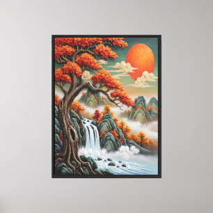 Herbstliche Berglandschaft mit Wasserfall Leinwanddruck