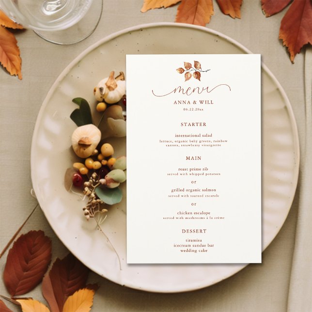 Herbstliche Blätter Elegante Hochzeit im Herbst (autumn fall wedding menu terracotta elegant modern calligraphy bohemian chic simple foliage leaves)