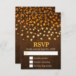 Herbstliche Blätter Gold und Braun Grunge Hochzeit RSVP Karte