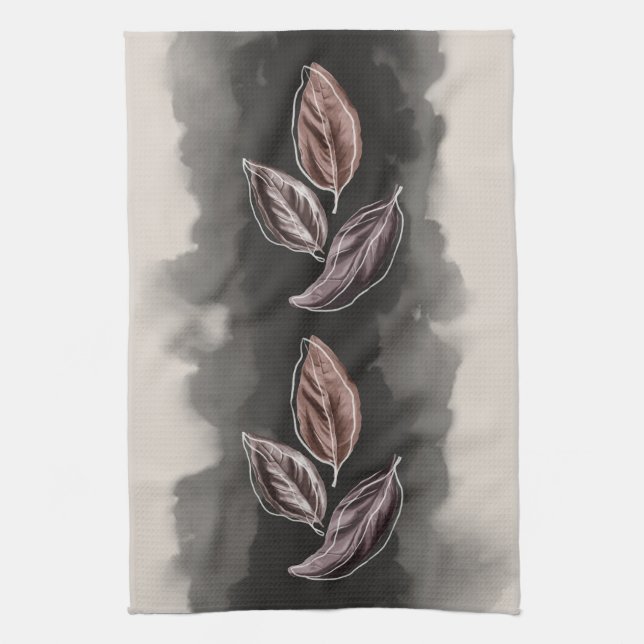 Herbstliche Blätter im Mid-Century-Modern-Stil Geschirrtuch (Vertikal)