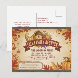 Herbstliche Blätter, Kürbis, Füllhorn Grußkarte Feiertagspostkarte