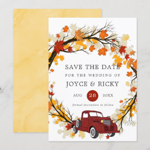 Herbstliche Blätter Vintage-LKW Save The Date Hoch Einladung