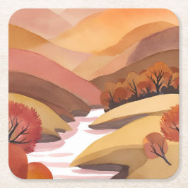 Herbstliche Bleibe | Wasserfarbenlandschaft des He Rechteckiger Pappuntersetzer