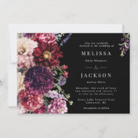 Herbstliche Blume Dahlia Hochzeit Einladung Black
