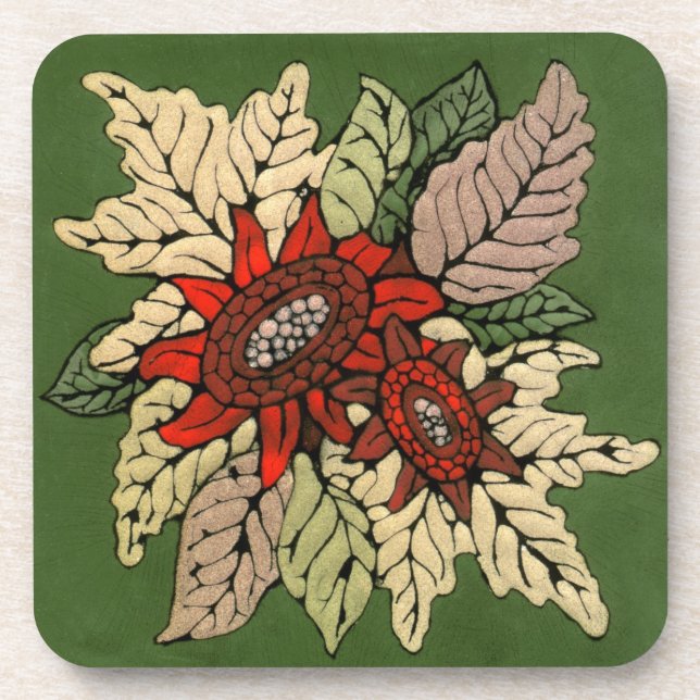 Herbstliche Blume - Enamel Artwork Getränkeuntersetzer (Vorderseite)