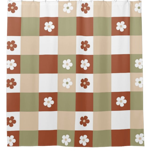 Herbstliche Blume Gingham Karo Pattern Duschvorhang (Vorderseite)