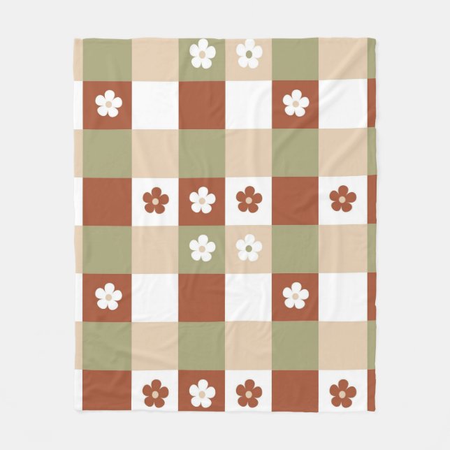 Herbstliche Blume Gingham Karo Pattern Fleecedecke (Vorderseite)