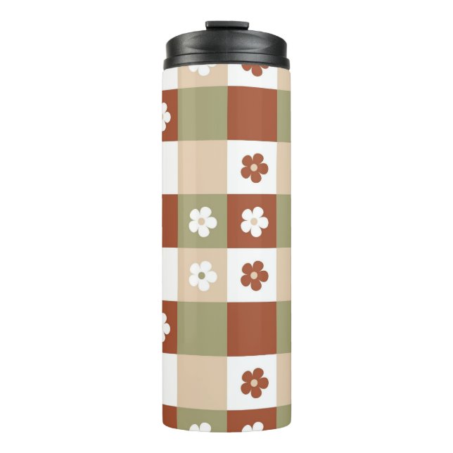 Herbstliche Blume Gingham Karo Pattern Thermosbecher (Vorderseite)