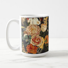 Herbstliche Blume, Kräuter und Pilze Illustration. Kaffeetasse