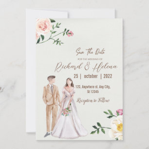 Herbstliche Blume mit Aquarellfarben und Hochzeit  Einladung
