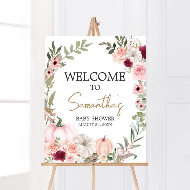 Herbstliche Blume Pumpkin Baby Dusche Willkommen Poster (Autumn Little Pumpkin Baby Shower Welcome Sign)