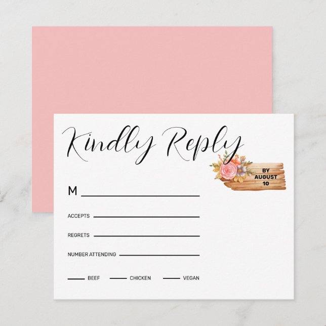 Herbstliche Blume und Holzsignatur RSVP Karte (Vorne/Hinten)