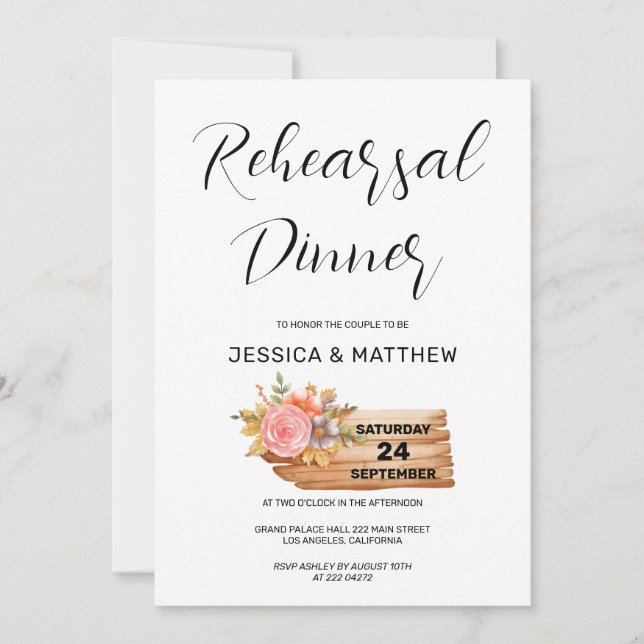 Herbstliche Blume und Probe der Holzsignatur Einladung (Vorderseite)