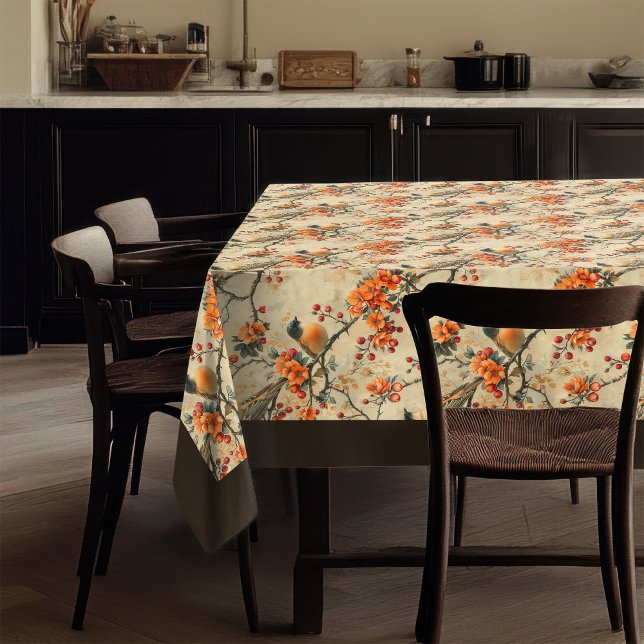 Herbstliche Blume & Vögel Tablette Saisonale Kneip Tischdecke (Autumn Flowers & Birds Tablecloth Seasonal Charm)