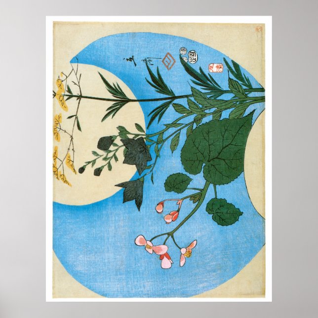 Herbstliche Blume vor dem Vollmond Poster (Vorne)