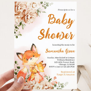 Herbstliche Blumen-Fuchs-Baby-Party Einladung
