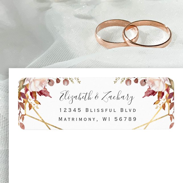 Herbstliche Blumen Gold Hochzeit Rücksendeadresse (Von Creator hochgeladen)