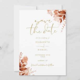 Herbstliche Blumen Gold Schrift Hochzeit Save The Date