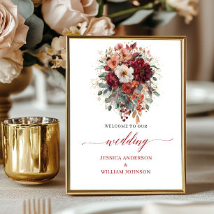 Herbstliche Blumen Grüne 8x10 Burgunder Hochzeit   Poster