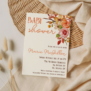 Herbstliche Blumen, Herbstlaub, Zweige, Babyparty Einladung