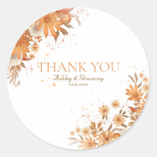 Herbstliche Blumen Hochzeit in rustikalem Aquarell Runder Aufkleber