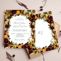 Herbstliche Blumen Hochzeitseinladung im günstigen