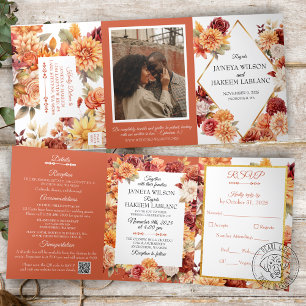 Herbstliche Blumen-Hochzeitseinladung Tri-Fold Dreifach Gefaltete Einladung