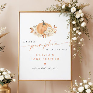 Herbstliche Blumen Kleine Kürbis-Baby-Party Begrüß Poster