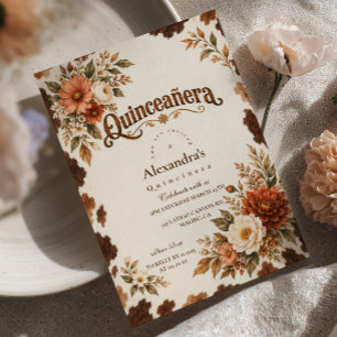 Herbstliche Blumen-Kuhleder-Western-Quinceañera Einladung