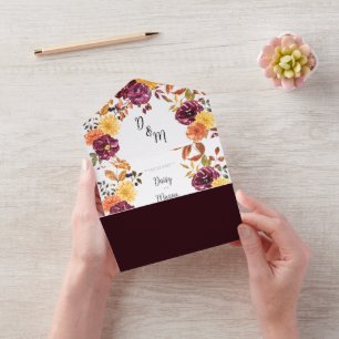 Herbstliche Blumen mit kühner Wasserfarben-Hochzei All In One Einladung