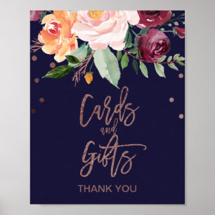 Herbstliche Blumen‑Roségold‑Karten und Geschenke‑S Poster