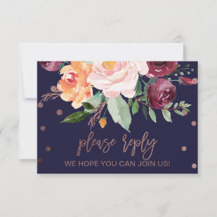 Herbstliche Blumen-Roségold-Song-Request-RSVP-Kart RSVP Karte
