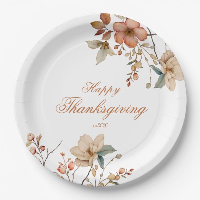Herbstliche Blumen Thanksgiving  Pappteller (Vorderseite)