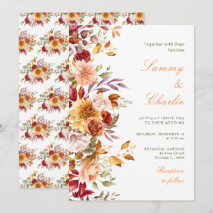 Herbstliche Blumen und Foliage-Hochzeit Einladung