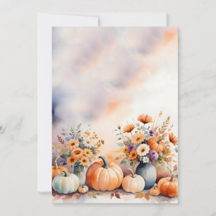 Herbstliche Blumengebinde-Kürbisse Hintergrund Einladung