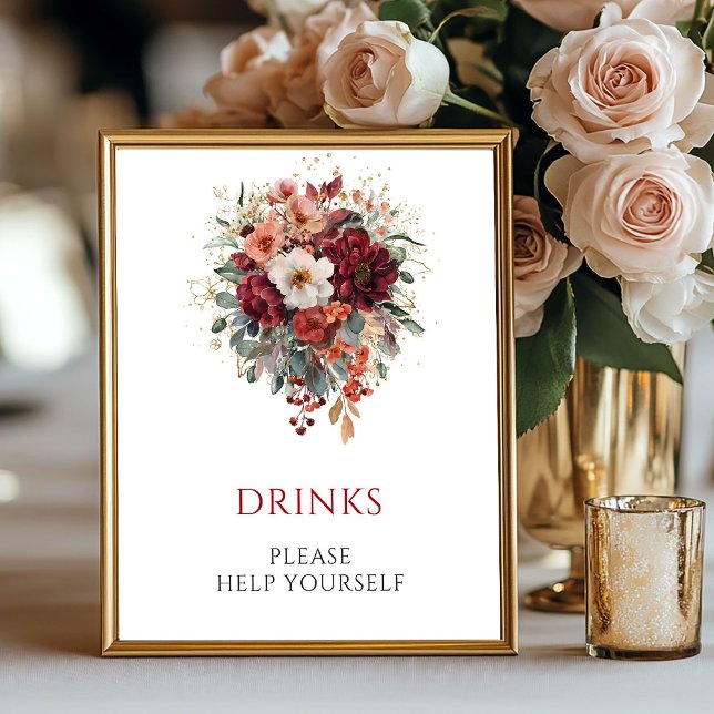 Herbstliche Blumengrün-Drink-Wedding 8x10-Schild Poster (Autumn Floral Greenery Drinks Wedding 8x10 Sign

)
