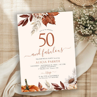 Herbstliche Blumenparty zum 50. Geburtstag Einladung