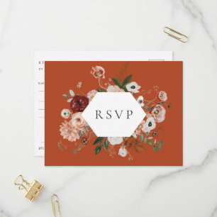 Herbstliche Blumenrahmen-Hochzeit RSVP Songwunsch Einladungspostkarte