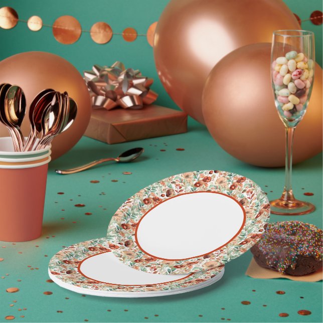 Herbstliche Blumenrand-Party Pappteller (Multi)