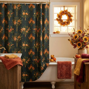 Herbstliche Blumensträuße auf Tartan Duschvorhang