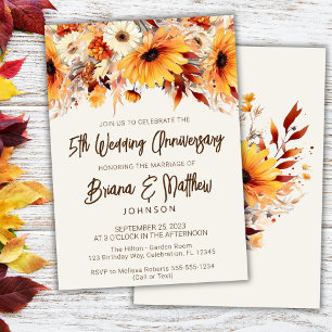 Herbstliche Blumige Beige 5. Hochzeitstag  Einladung