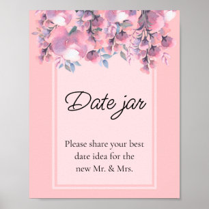 Herbstliche Blumige Dusty Rose Datum Glas Hochzeit Poster