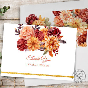 Herbstliche Blumige Hochzeit Dankeskarte