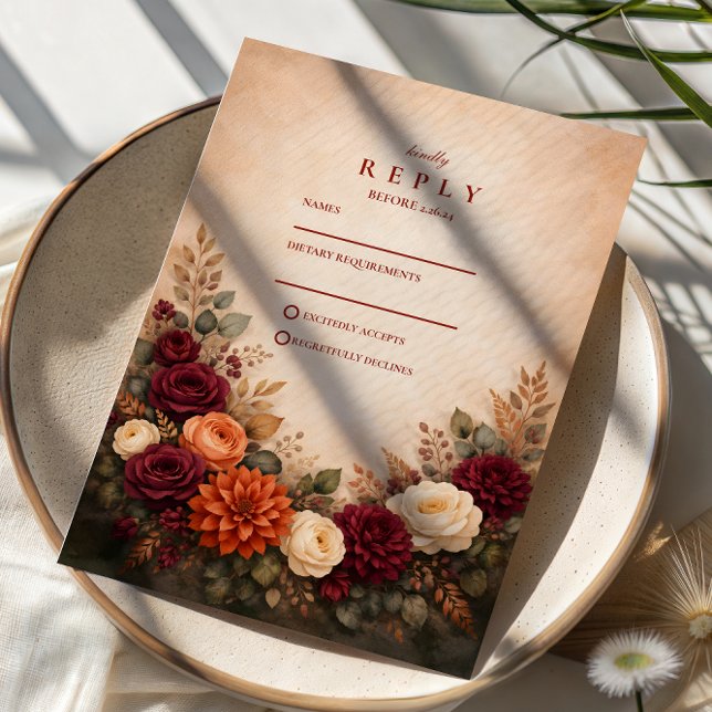 Herbstliche Blumige Hochzeit im Romantischen Stil RSVP Karte (Von Creator hochgeladen)