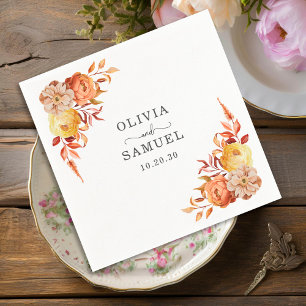 Herbstliche Blumige Hochzeit Personalisierte Party Serviette